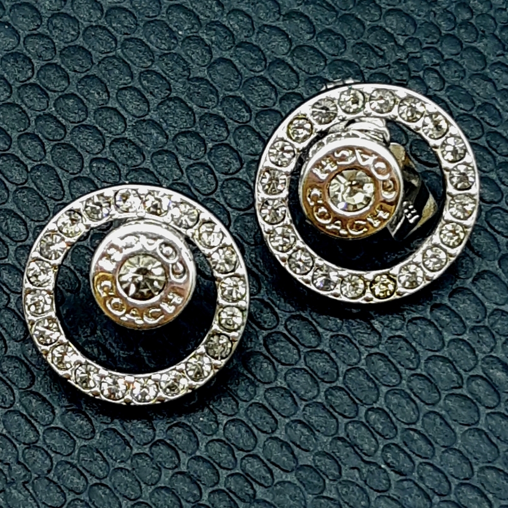 Coach Open Circle Halo Stud Earrings - Silver Plated & Glass Rhinestone